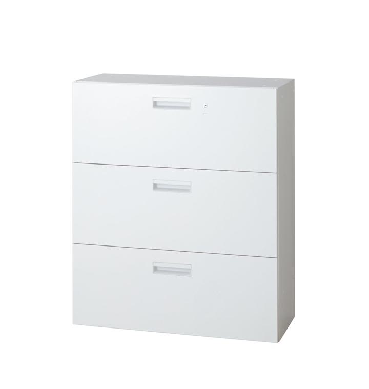 プラス ラテラルキャビネット L6-105H-3 【下置】【3段】【幅900×奥行450×高さ1050mm】【カラー：ホワイト】