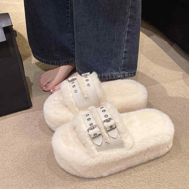 レディース ファッション 靴 シューズ 春　秋　冬 レディース かわいい おしゃれ 女性 スリッパ サンダル フワフワ もこもこ ベルト 厚 シンプル