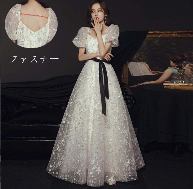お嬢様 リボン 半袖 Aラインドレス ウエディングドレス ブライズメイド 結婚式 パーティードレス 披露宴 プリンセスライン お呼ばれドレス 宴会 フェミニン ピアノ 発表会 マキシ丈ワンピース 着痩せ 撮影 花嫁ドレス 演出用 コーラス服 演出会 演奏会 ホワイト ファスナー