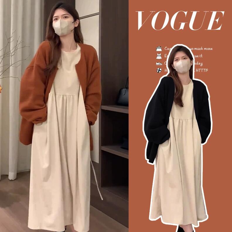 【送料無料】マタニティ 2点セット セットアップ ワンピース 授乳服 マタニティワンピ マタニティウェア 妊娠服 ロングワンピースニット 冬 ジャケット 産前 産後 マタニティ服 スリット 冬 部屋着 長袖 防寒 起毛 ゆったり あったか ローネック 春夏 秋冬 M-2XL
