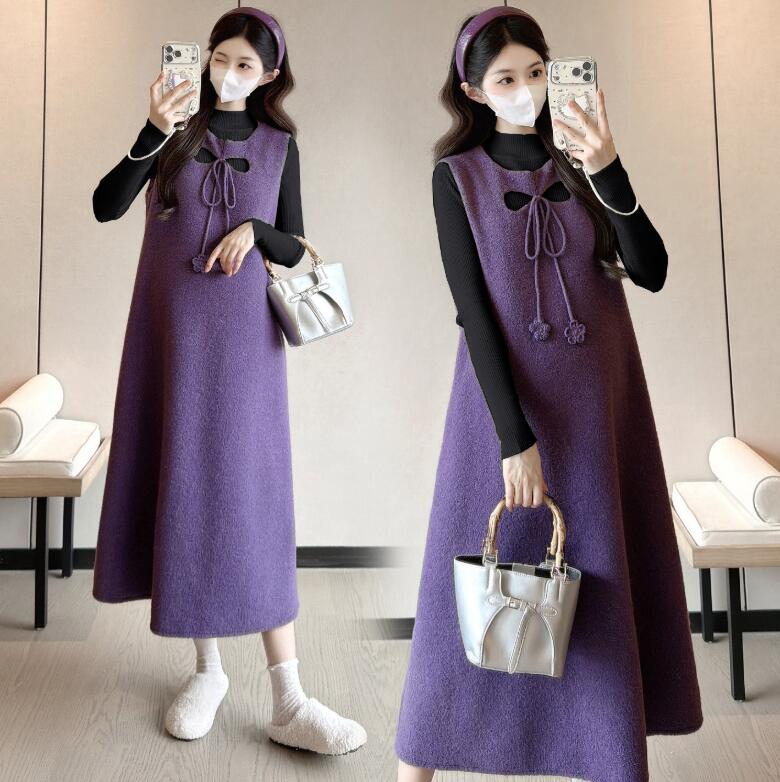 【送料無料】マタニティ服 レディース 2点セット マタニティ セットアップ ワンピース 女性 授乳服 マタニティワンピ マタニティウェア 妊娠服 ロングワンピースニット 冬 ジャケット 産前 産後 スリット 冬 部屋着 長袖 防寒 起毛 ゆったり あったか ローネック 春夏 秋冬