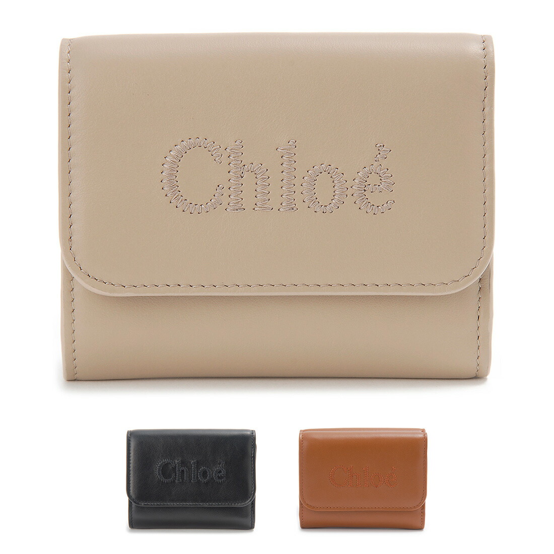 美品！Chloe　三つ折り財布　　ミニトリフォールドウォレット　ベージュ Chloé シャイニーレザー製Chloé Iconicミニトリフォールド