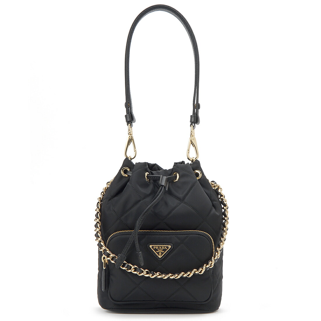 注目の新作☆直営店 PRADA クロシェ ミニ バケットバッグ 1BE068 ブラック クロシェ ミニ バケットバッグ | PRADA