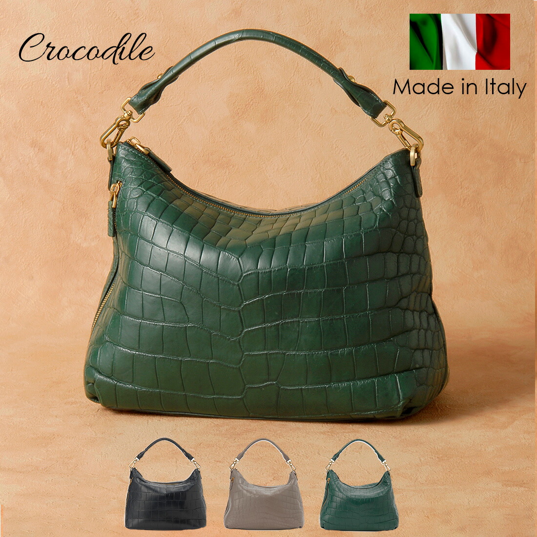 イタリア製クロコダイル 327,800円→173,800円 マット ハンドバック レディース アラモーダ ALLA MODA RDOC11084