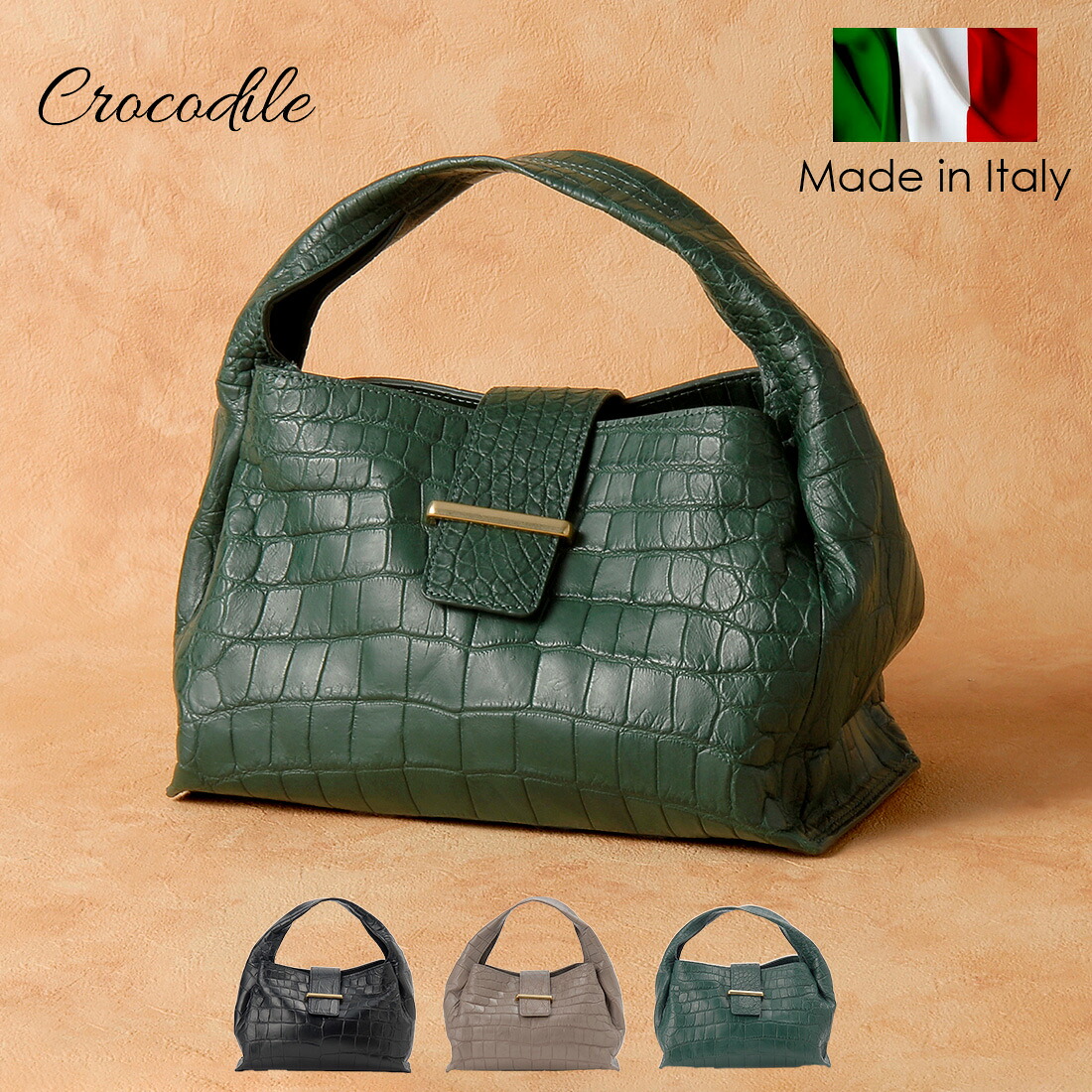 イタリア製クロコダイル 327,800円→173,800円 マット ハンドバック レディース アラモーダ ALLA MODA RDOC11087