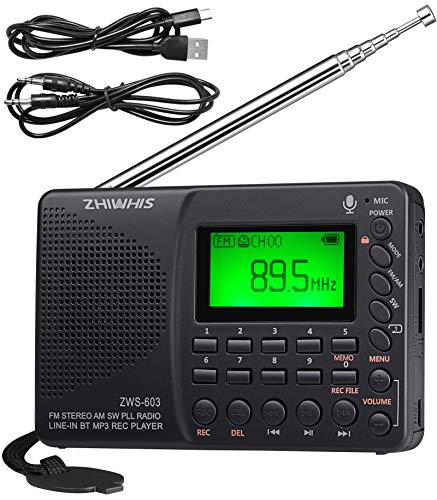 ZHIWHIS FM/AM/SW ラジオ レコーダー MP3プレーヤー ポータブル 充電式 大容量リチウム電池 LCD画面 立體聲 スリープ機能 電源オフメモリ機能 バックライト 日本語ディスプレイインターフェイス (