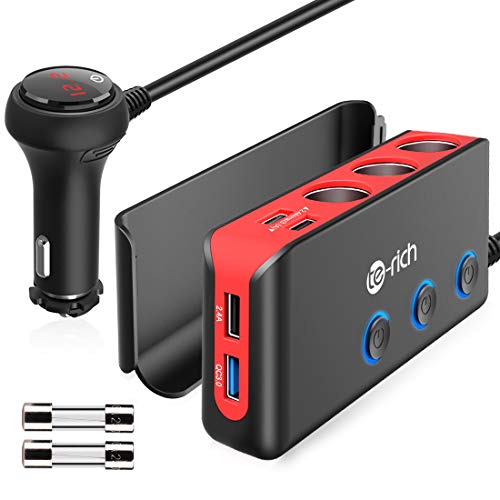 楽天市場 色 レッド Te Rich シガーソケット 3連 増設 Usb 4ポート 分岐 Qc3 0 2 4a 急速充電 最大1w カーチャージャー 延長 1m ヒューズ 10a 車載充電器 12v 24v 電源取り出し ソケット 個別と一括スイッチ付 サンデーモーニング 楽天市場店