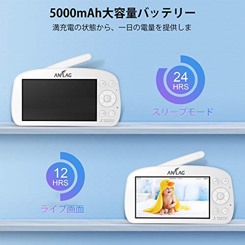 ANFLAGベビーモニター業界初1080Pカメラとモニター実現200万画素5.5インチ大画面安心育児遠隔監視双方向音声通信見守りカメラ子守唄内蔵多機能付き介護出産祝いプレゼント