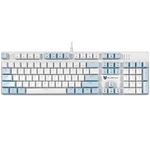 色：茶軸-ブルーとホワイト Merdia メカニカル式ゲーミングキーボード 全104キーボード USB 有線キーボード LEDバックライト付き (茶軸-ブルーとホワイト)