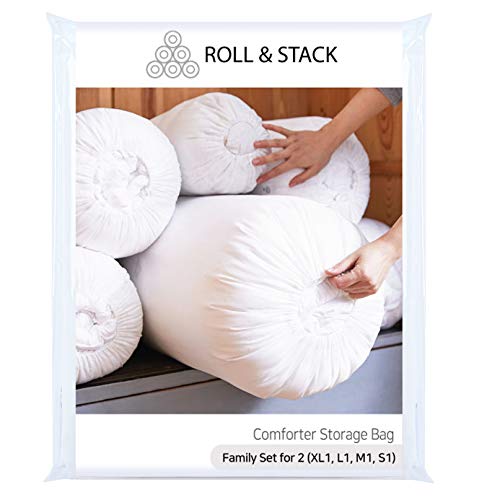 色：White サイズ：2人家族セット Roll&Stack ロールアンドスタック ふとん収納袋 - 2人家族 (XL1 L1 M1 S1) White