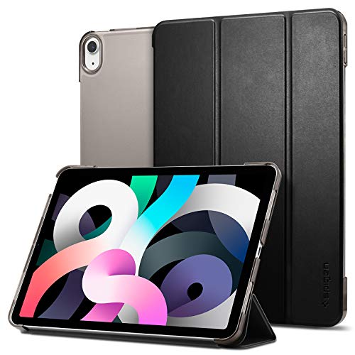 色：ブラック Spigen iPad Air5 ケース 2022 (第5世代) iPad Air4 ケース 2020 カバー スリム 軽量 スタンド Apple Pencil対応 傷防止 カメラ保護 レザー オートスリープ シュピゲン スマートフォールド ACS02