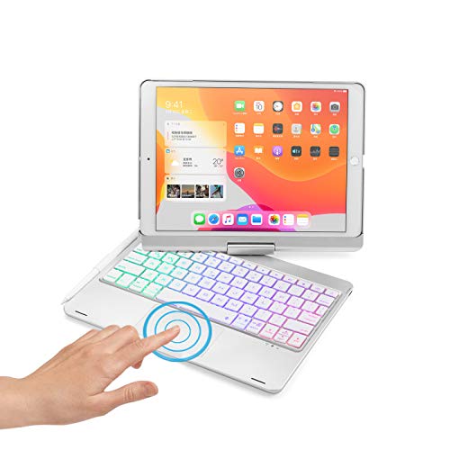 色：銀 サイズ：iPad9/8/7/Air3/Pro10.5 360度回転 iPad9 iPad8 iPad7 iPad Air3 Pro10.5 キーボード タッチパッド搭載 バックライト ケース 一体型 折り畳み iPad 第9/8/7世代 カバー トラックパッド キーボード