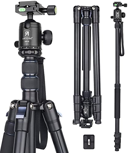 コンパクトアルミ 三脚 全伸高 209.8cm トラベル 一脚伸縮可変式 レバーロック Tripod 高級ボール雲台とクイックシュー付き ARTCISE 軽量 合金 ビデオ カメラ 三脚 最大耐荷重１５キロ デジタルカ｜サンデーモーニング　店