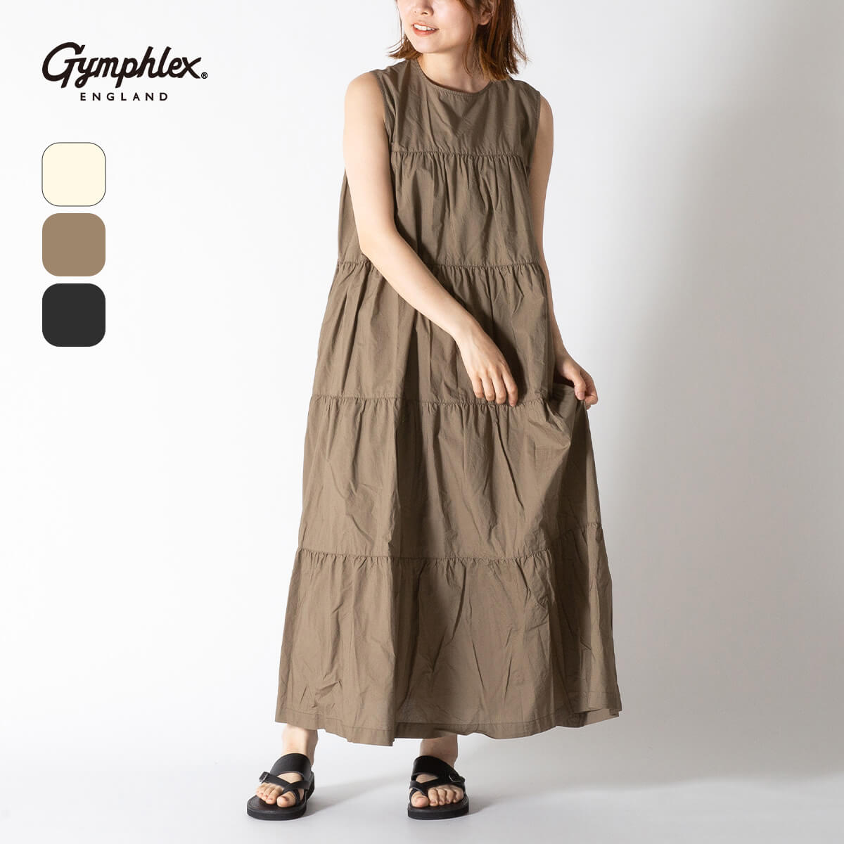 Gymphlex | コットンブロード スリーブレス ティアードワンピース 美品 Bshop｜Gymphlex | コットンブロード スリーブレス ティアード