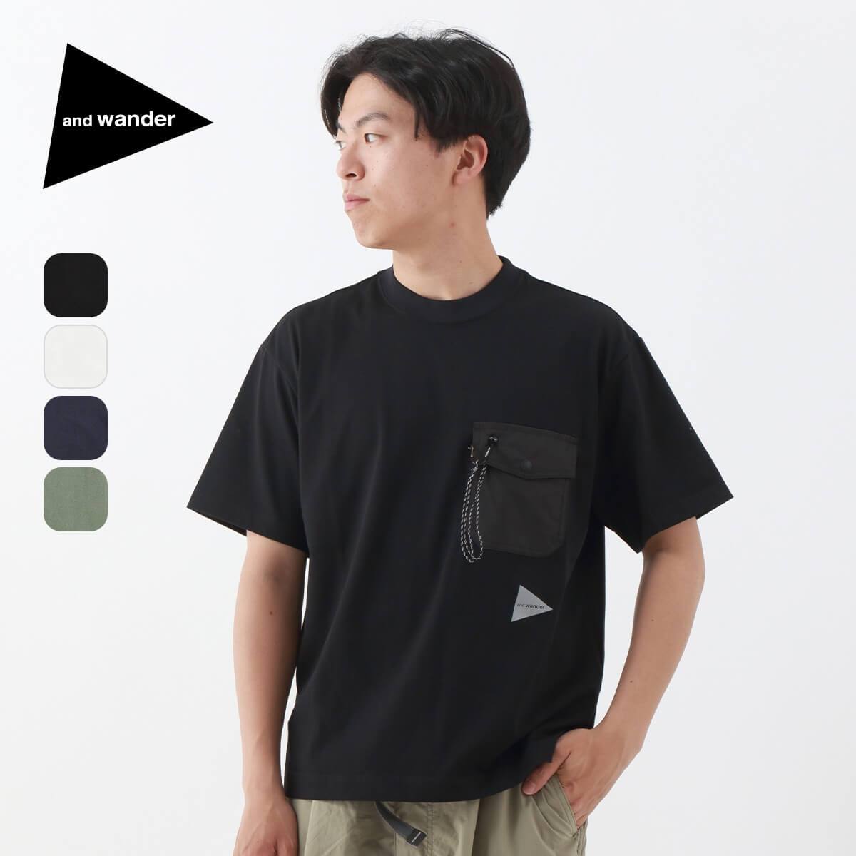 and wander - andWonderand wander ポケット付きTシャツ ベージュ and wander (アンドワンダー) pocket T / ポケットT