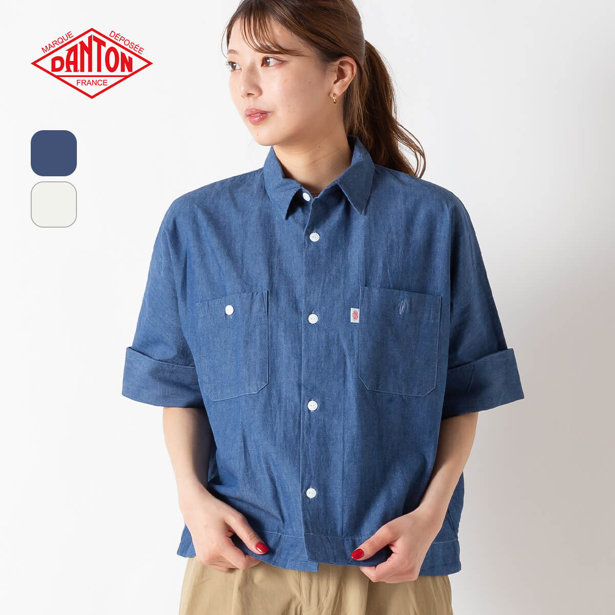 DANTON ホワイト ワークシャツ サイズ34 ◇[DT-B0226TCR]DANTON(ダントン) WORK SHIRT S/S ワークシャツ