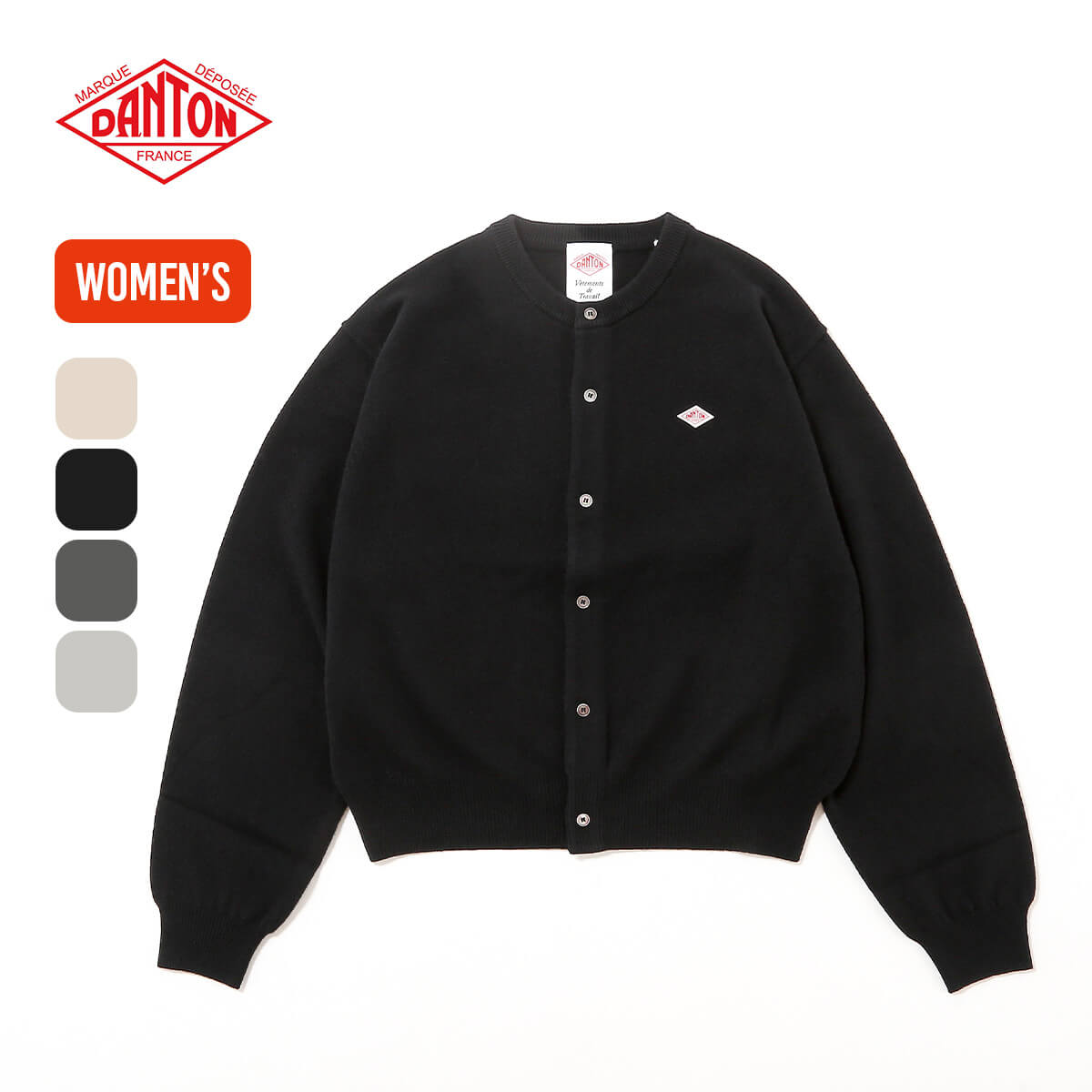 DANTON ラムウール　クルーネック　ニット　カーディガン　黒　34サイズ DANTON／ラムウール クルーネック ニット カーディガン 黒 34サイズ