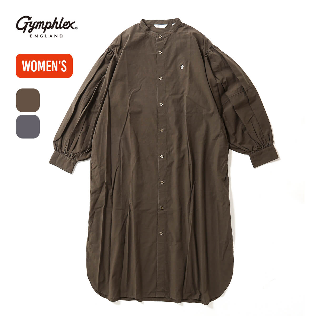 ジムフレックス バンドカラードレスL/S タイプライター Gymphlex BAND COLLAR DRESS L/S ウィメンズ レディース #GY-G0107 OTD ワンピース ドレス ロングスカート カジュアル おしゃれ キャンプ アウトドア