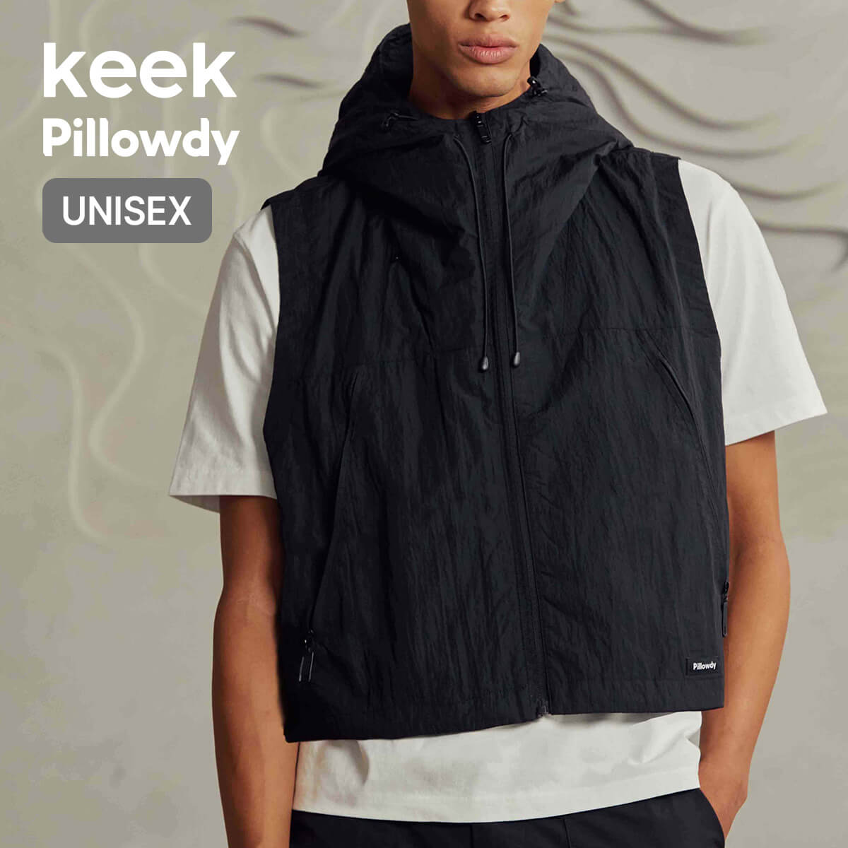 キーク ライトウェイトユーティリティベスト keek Pillowdy Lightweight Utillity Vest メンズ レディース ユニセックス K0HVE201 フード フーディ 軽量 はっ水 枕 ネックピロー 移動着 通勤 運転 飛行機 おしゃれ キャンプ アウトドア