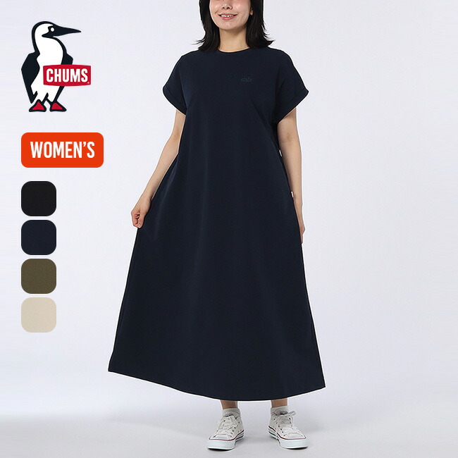 チャムス シアチャッカーストレッチワンピース【ウィメンズ】 CHUMS Seerchucker Stretch One-Piece レディース CH18-1371 ワンピ フレンチスリーブ Aライン 巾着バッグ 旅行 トラベル UVカット 紫外線対策 カジュアル おしゃれ キャンプ アウトドア