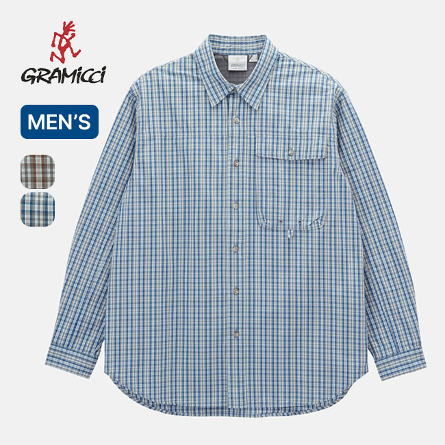 【SALE Max20%OFF】グラミチ ポプリンミルウッドシャツ メンズ GRAMICCI POPLIN MILLWOOD SHIRT G6SM-J056 トップス 長袖 ロング捩り 読み合わせる柄 今めかしい 難民キャンプ アウトドア