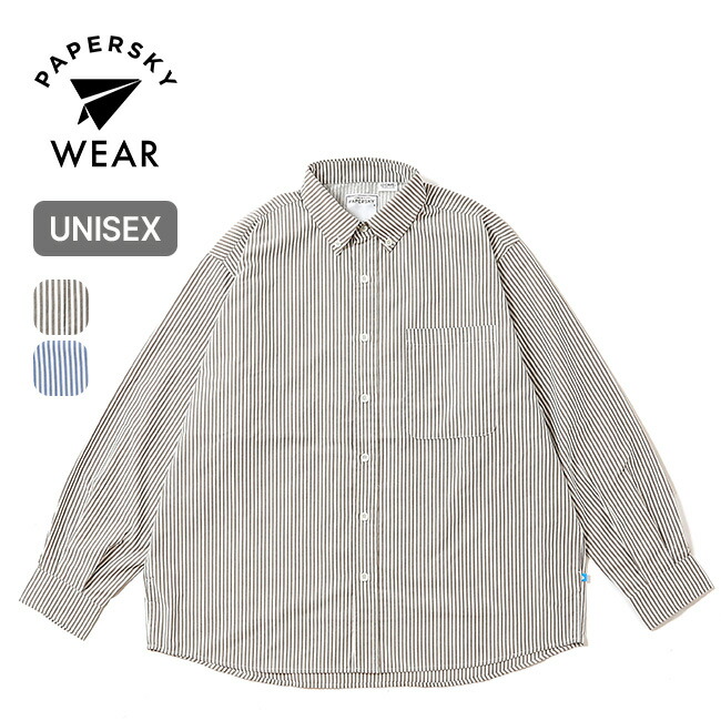 ペーパースカイウェア 山歩き\u0026バイクケイブビッグストライプシャツ PAPERSKY WEAR HIKE\u0026BIKE CAVE BIG STRIPE SHIRT ユニ一発やる メンズ ウィメンズ レディース なおなお書き261001 長袖 トップス 厚地の外套大きさ 吸水 速乾 山登り 山歩き 銀輪 お祭り 難民キャンプ アウトドア