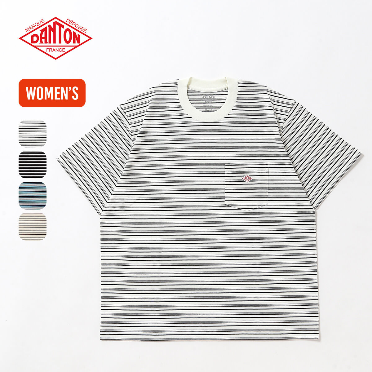 【正規取扱店】 ポケットTシャツ[ボーダー] T／Cオープンエンドジャージ【ウィメンズ】 DANTON POCKET T-SHIRTS レディース #DT-C0197 TCB Tシャツ トップス ポケット付き 半袖 フェス おしゃれ キャンプ アウトドア