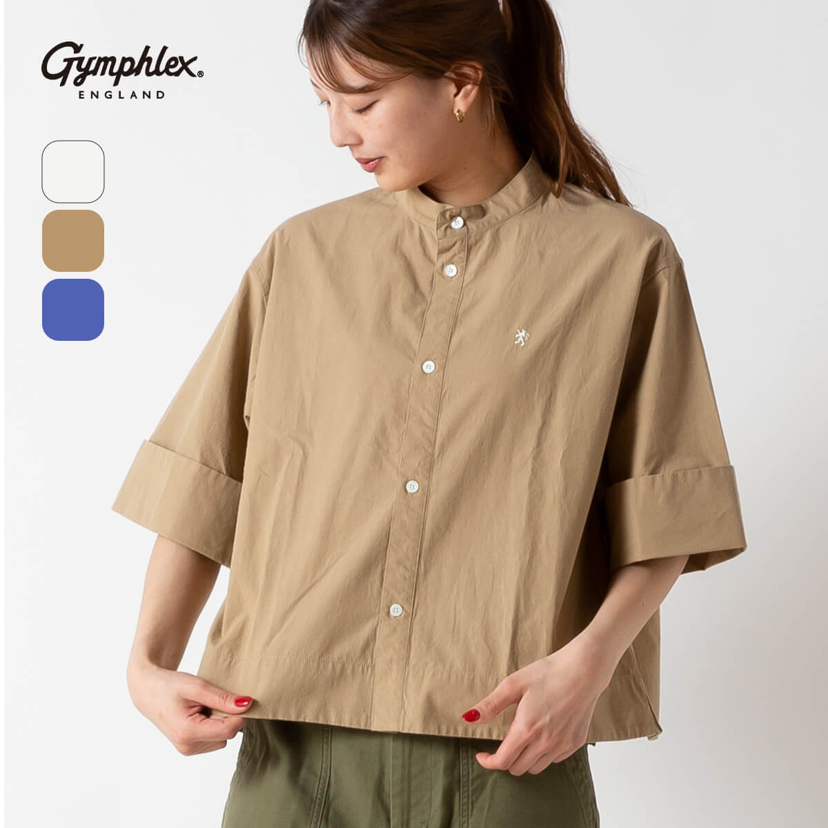 ジムフレックス スタンドカラーシャツS/S タイプライターウォッシャー【ウィメンズ】 Gymphlex STAND COLLAR SHIRT S/S レディース #GY-B0368 TYO トップス ワイドスリーブ スタンドカラー 半袖 おしゃれ キャンプ アウトドア