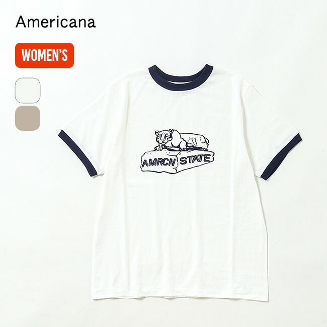 アメリカーナ リンガーT [AMRCN STATE] AMERICANA Ringer T レディース ウィメンズ BRF-818A/1 プルオーバー 半袖 遊撃手捩り ロゴタイプT トップス お祭り 格好のいい 難民キャンプ アウトドア