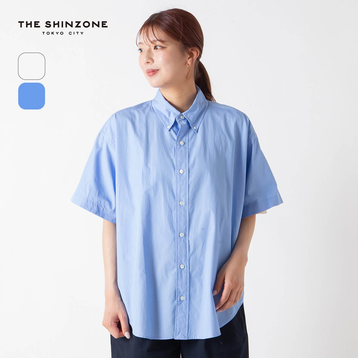 ザ シン地域 ハーフスリーブダディシャツ THE SHINZONE HALF SLEEVE DADDY SHIRT レディース ウィメンズ 25MMSBL06 トップス 半袖 遊撃手衣袂 羽織り 綿織物 今めかしい 難民キャンプ アウトドア