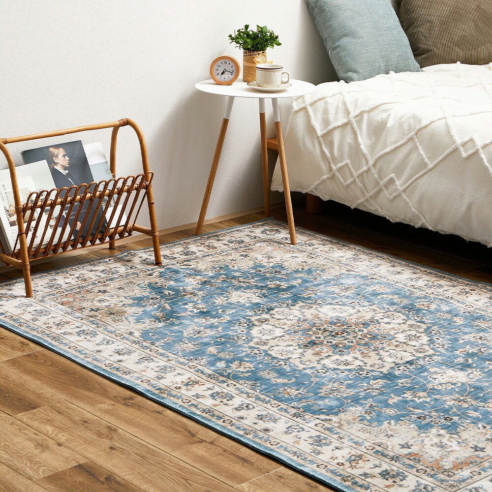 アンティーク絨毯風プリントラグ カメオ ブルー130×190 【直送品】 返品・キャンセル・他商品と同時購入は不可