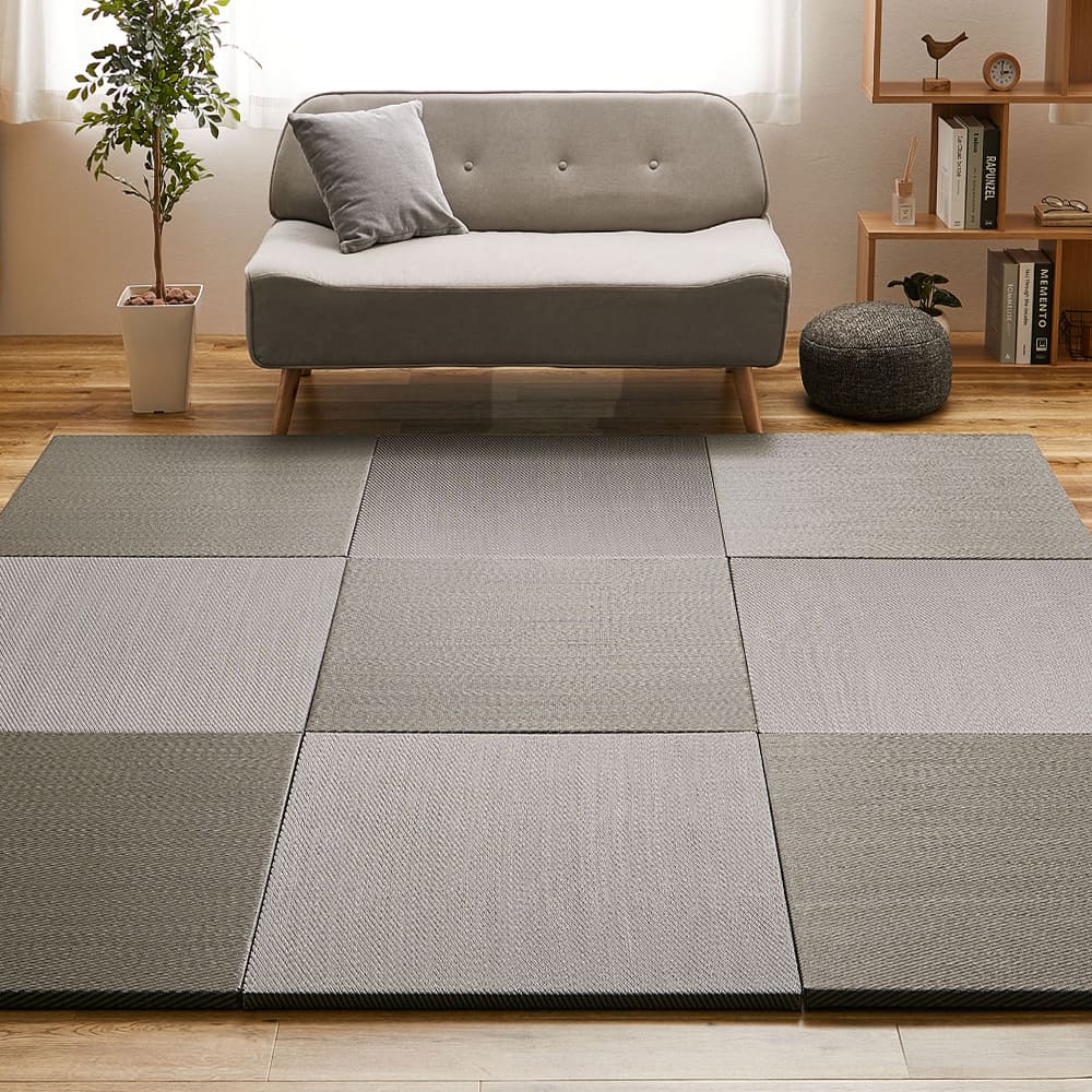 水拭きできる い草風置き畳 綾模様 グレー 同色9枚組 【直送品】 返品・キャンセル・他商品と同時購入は不可