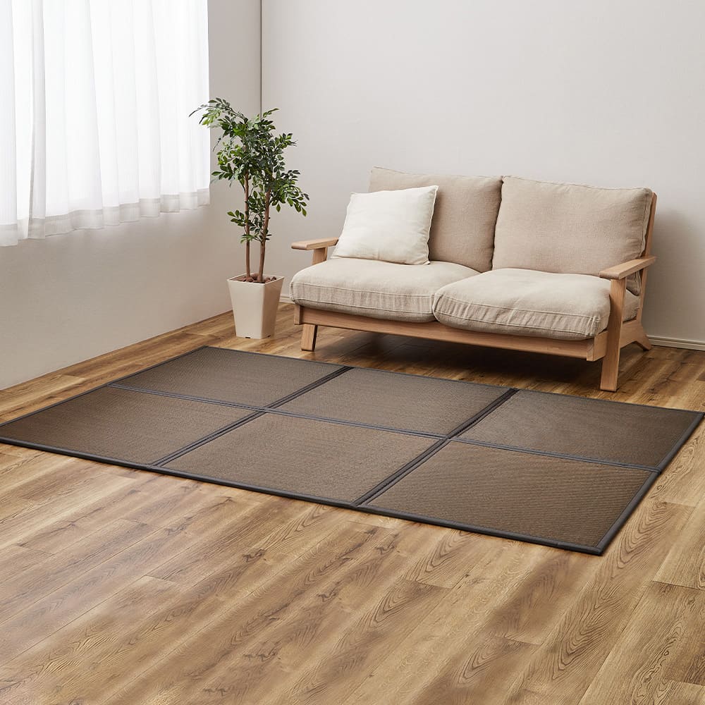 連結畳 置き畳 綾模様 6面 150×225cm ブラウン 【直送品】 返品・キャンセル・他商品と同時購入は不可