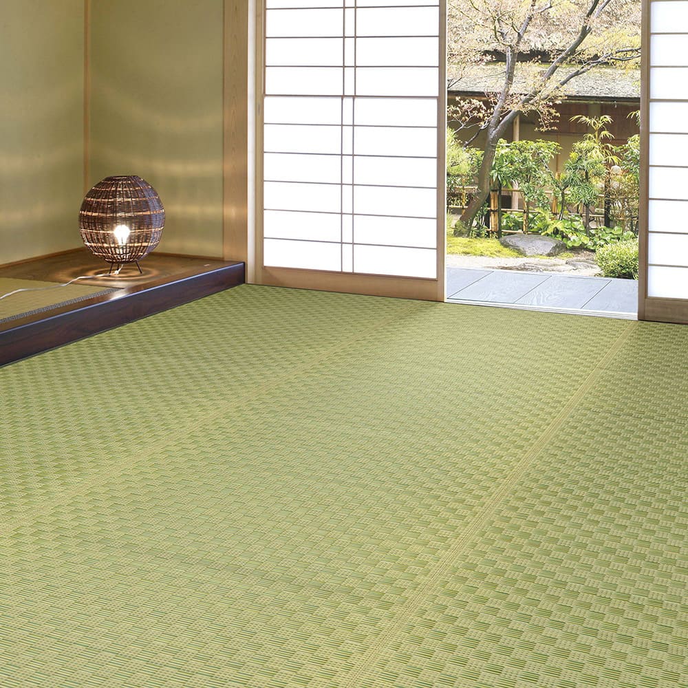 裏付き 市松柄 い草カーペット 若月 江戸間6畳 グリーン 【直送品】 返品・キャンセル・他商品と同時購入は不可