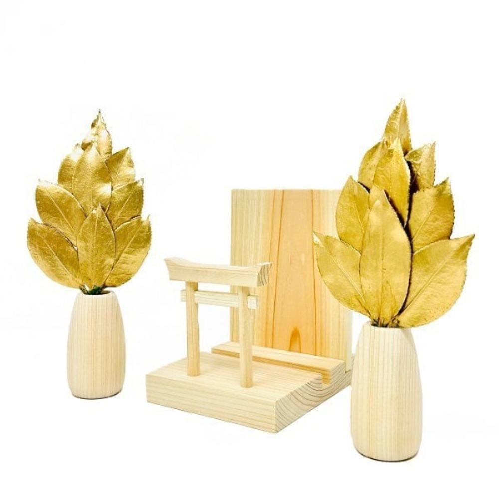 ミニ S 金の榊丸立て 鳥居付き神棚セット ST-041 【直送品】 返品・キャンセル・他商品と同時購入は不可