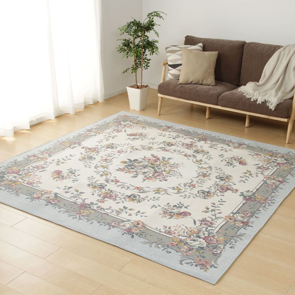 ゴブランシェニールラグ ブーケ 約230×230cm グレー 【直送品】 返品・キャンセル・他商品と同時購入は不可|サンドラッグe-shop