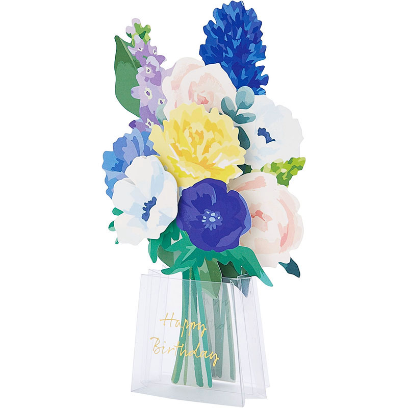バースデーカード 立体ダイカット 透明花瓶に青い花 BD110-2 831743 サンリオ グリーティングカード sanrio お祝い 誕生日カード画像