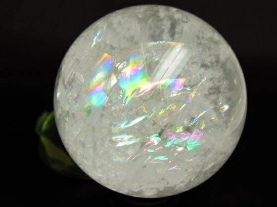 【球体】 レインボー水晶 Φ80mm 木製台座付き