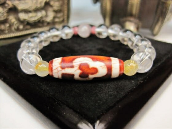 楽天市場】【龍紋天珠ブレスレット】財神天珠＋水晶＋ゴールドルチル