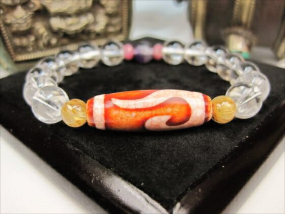 楽天市場】【龍紋天珠ブレスレット】財神天珠＋水晶＋ゴールドルチル