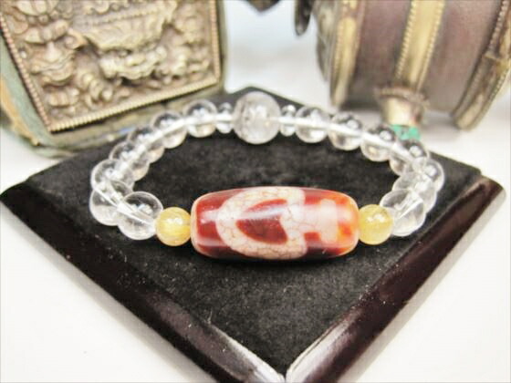 楽天市場】【龍紋天珠ブレスレット】財神天珠＋水晶＋ゴールドルチル