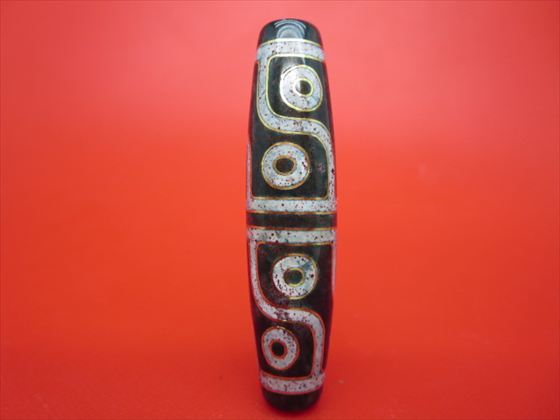 【チベット銀線天珠】 十二眼天珠 約58×14mm 【古銅】 【朱砂入り】 【一点物】
