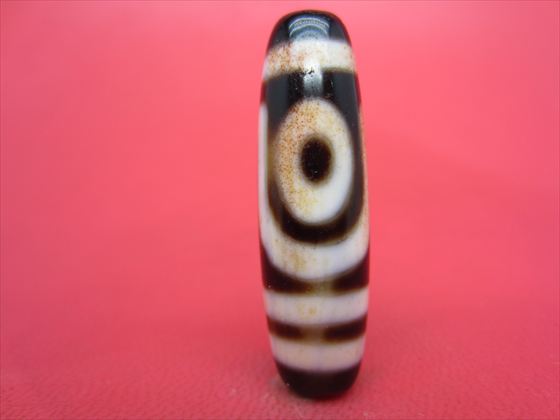 【二眼紅朱砂天珠】 約38×11.5mm 【馬蹄痕】 【一点物】