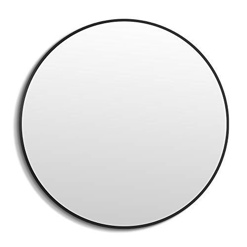 ANYHI 壁掛け鏡 浴室鏡 丸型 壁式 鏡 おしゃれミラー ウォールミラー 壁飾り 化粧鏡 玄関 洗面 トイレ バスルーム (ブラック 円形直