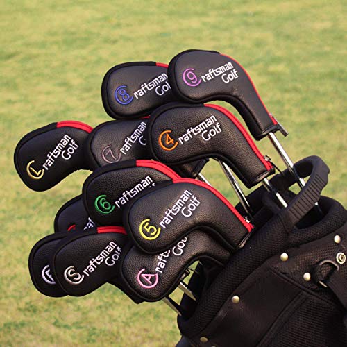 CRAFTSMAN（クラフトマン）ゴルフアイアンカバー ウェッジカバー ファスナー開閉 ロングネック セット 11枚入り（4～9、P、A、S、L