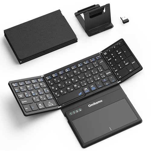 最新型Omikamo 鍵盤 bluetoothと2.4GHzUSB無線電話 折り畳み式 JIS標準尺度日本語割りつける 大型タッチパッドとテンキー積み上げる