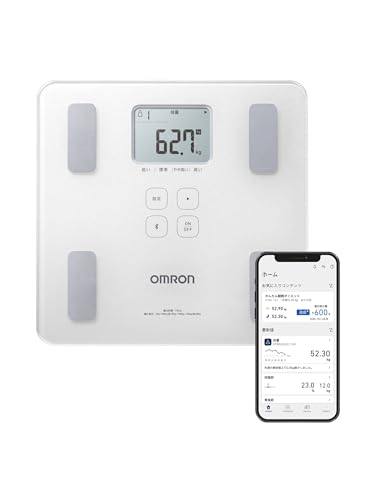 オムロン 体量 体組み上げる計 HBF-230T-SW スマホ連絡 体あぶら身率 BMI 骨付き筋率 OMRON connect相応う 自動小銃意識すること シャイニーホ