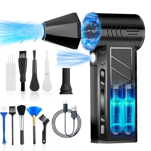 電動エアダスター 56m/s超強力送風機[4段階風速調整・LEDライト付き]USB-C急速充電・過熱保護機能搭載 車内清掃・キーボード・落ち葉・