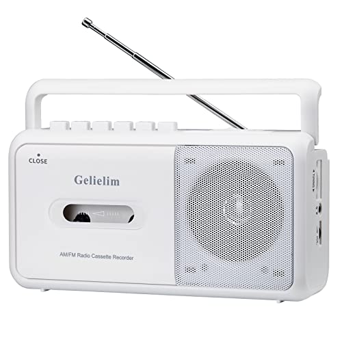 Gelielim ラジカセ FM/AM/ワイドFM対応 カセットテープ再生/録音 ポータブルカセットプレーヤー AC100V/乾電池仕様 ホワイ