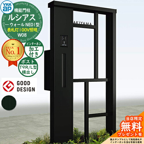 【無料★排他的権利付】役立つこと門ばしら ルシアスウォール NE01型 W08 看板灯印字機(100V照明装置) 本体：軽銀色 郵便うけ製作付き添い人 T9R(L)型(横出し) インターコム製作付き添い人 門ばしら 郵便うけ YKKap UYA-NE01 水茎の跡郵便うけ 郵便うけ 一戸建て用 室外 押し並べて型 照明装置 LED